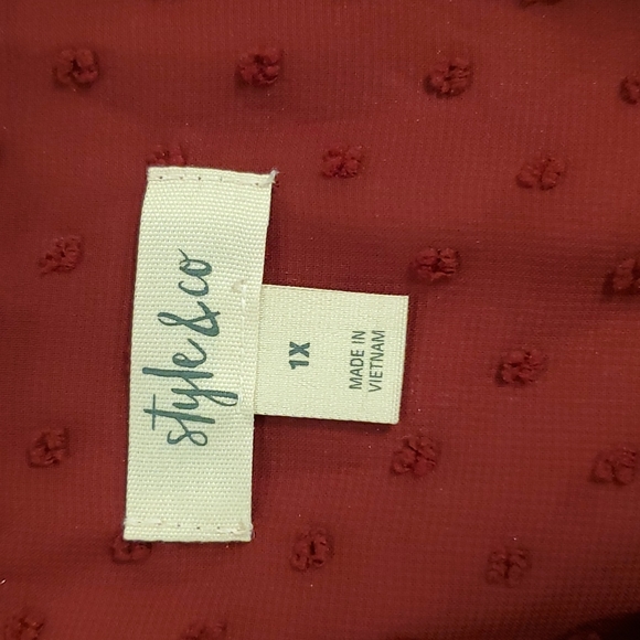 Style & Co. Maroon burgundy eyelet 3/4 sleeve eyelet lined 1X Flowy Boho - Picture 6 of 9